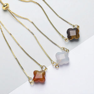 Pulsera de moda de ojo de tigre-Pulsera de encanto de piedras preciosas de trébol vermeil dorado-Pulsera de cadena de caja de cadena ajustable al por mayor - Product Image 3