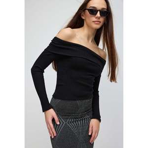 Camiseta de Manga Larga con Hombros Descubiertos para Mujer, Cuello Redondo, Viscosa/Poliéster, Casual, Transpirable, Corte Regular, Tallas XS y XXS - Product Image 3