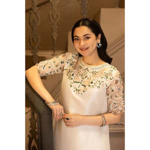 Vestido de Fiesta de Boda Blanco Modesto para Mujer, Traje Pakistaní Farshi Shalwar, Chifón con Bordado Floral, Largo hasta el Suelo, Elegante - Product Image 3