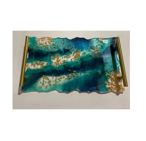 Bandeja de servicio de resina epoxi transparente Diseño de brillo Bandeja de servicio de resina epoxi hecha a mano Acero Hanlde - Product Image 6