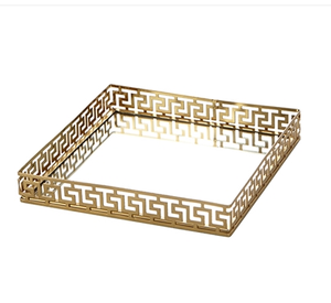 Bandeja decorativa de metal y espejo de Navidad sostenible Borde de acabado dorado Bandeja de espejo de forma redondeada que sirve en hoteles - Product Image 2