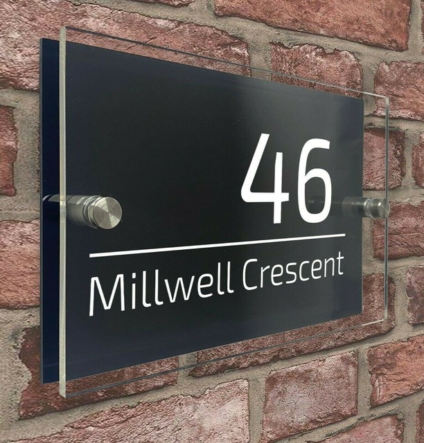 Address Plaque Personalized Customized Wall Mounted Floating Acrylic Sign Metal Nameplate House Number Street Office Wall Sign