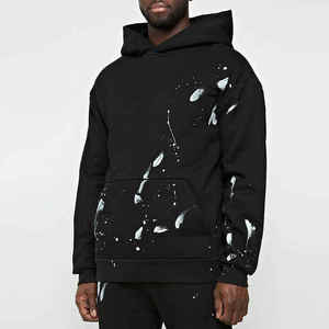 Venta al por mayor Chándal Sudadera con capucha Conjunto Unisex Alta calidad Splash Dots Negro 100% Algodón 400gsm Fleece Heavyweight Primavera Chándales Hombres - Product Image 2