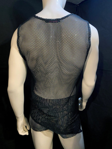 Personnalisé Résille Sans Manches T-shirts Shorts Ensembles Hommes Sexy O Cou Filet De Poisson Singlet Mesh Shorts Deux Pièces Ensembles Garçons - Product Image 6