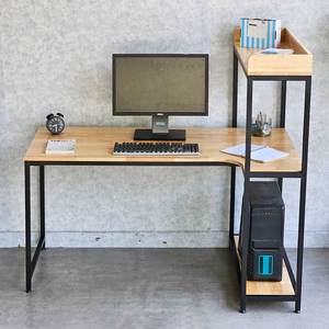140x80cm Computer <b>Desk</b> with Integrated PC <b>Shelf</b> and Bookshelf Rubber Wood and Iron Frame Assembled for Hotel Use COD68055 - Product Image 2