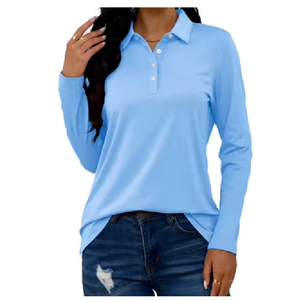 Camiseta de Polo de manga larga personalizada para mujer, camiseta informal de punto para trabajo físico con logotipo personalizado de BD - Product Image 3