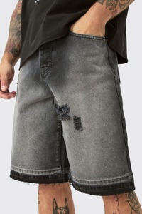 Pantalones de mezclilla holgados hechos a medida con dobladillo inferior crudo, pantalones vaqueros holgados desgastados y lavados, ropa informal transpirable, pantalones cortos para hombres - Product Image 5