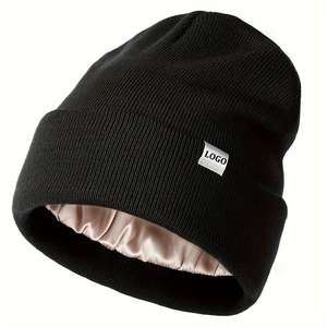 <b>Top</b> trending Unisex Knitted Cuffed Satin Lined Winter Beanie <b>Hat</b> Silk Satin Lined <b>Hat</b> for <b>Women</b> Men Satin Lined jacquard Beanie - Product Image 5