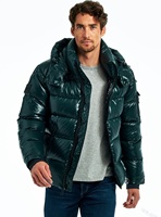 Veste matelassée noire brillante à capuche pour homme, fermeture éclair, doudoune d'hiver, coupe classique, vêtements de randonnée en plein air