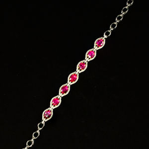 B2B 5.32ct Heated Burmese Oval Ruby Tennis <b>Bracelet</b> in Solid 18K <b>White</b> <b>Gold</b> Women's Luxury Jewelry for Wedding Party Gift - Product Image 1