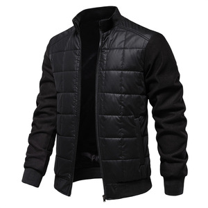 Autumn and Winter New Men's Splicing Casual Bomber Jacket with Stand-Up Collar Featuring Front Logo Puffer Jacket - Product Image 6