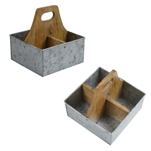 Contenedor de almacenamiento de Caddy galvanizado y de madera de diseño perfecto moderno, organizador de escritorio para cubiertos de fiesta de almacenamiento interior o exterior - Product Image 5