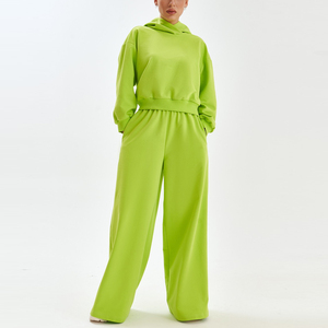 Survêtement femme avec capuche, sweat-shirt à fermeture éclair personnalisé, pantalon de jogging 100% coton, coupe évasée, broderie 3D - Product Image 1