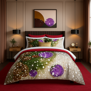 Juego de Funda Nórdica Doble de Algodón Ranforce con Estampado Digital Navideño Moderno y Festivo, 200x220cm, para las Fiestas en Casa - Product Image 3