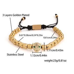 สร้อยข้อมือเพชร CZ Pave macrame สำหรับผู้ชายทันสมัยลูกบอลหัวสิงโตชุบทองลูกปัดฮิปฮอป - Product Image 6