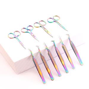 Pince à épiler professionnelle en acier inoxydable à poignée diamantée avec mini ciseaux à cils pointus série arc-en-ciel - Product Image 1