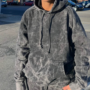 Fabricante de ropa de calle, Sudadera con capucha negra Vintage, logotipo personalizado, Sudadera con capucha de lavado con piedra ácida Vintage de gran tamaño - Product Image 2