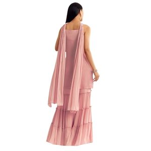 Set Kurta Chinon rosa con Cutdana Moti e Choker Dupatta firmato abito Sharara da sposa per elegante abito festivo da donna - Product Image 4