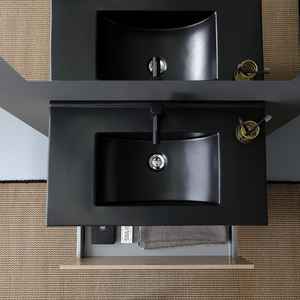 Meuble de salle de bain mural de 90 cm avec tiroir effet bois et lavabo noir Shanghai - Catégorie de produit : Lavabos - Product Image 3