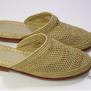 Chaussures en raphia, pantoufles faites à la main, mules d'été, chaussures marocaines - Product Image 1