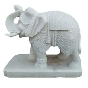 Statue d'éléphant en marbre blanc pour décoration extérieure, éléphant décoratif sculpté à la main en marbre, grande statue d'éléphant en marbre