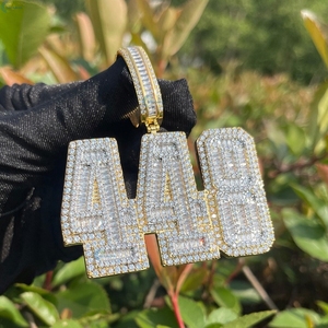 Collier Hip Hop pour Homme avec Pendentif Personnalisé en Diamant de Laboratoire Taillé en Baguette, Serti de Pierres, Numéro 448 - Product Image 5
