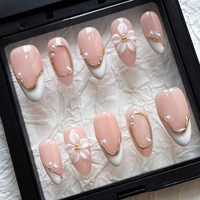 Press-on nagels MAGLFELL handgemaakte amandelvormige nepnagels, 3D wit parelmoer design voor bruiloften, 10 stuks herbruikbare acryl nageltips