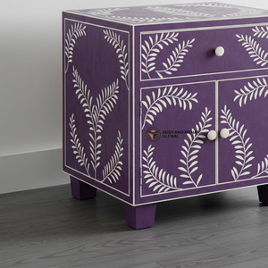 Mesita de Noche Moderna Ecológica con Incrustaciones de Hueso Morado, Patrón Floral Intrincado, Mesa Auxiliar con un Cajón para Venta al por Mayor - Product Image 4