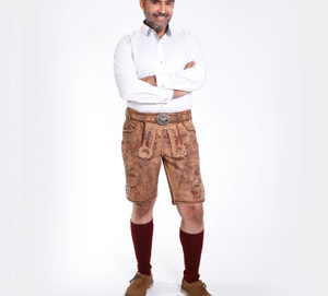 Elegante Lederhosen bávaro para hombres Pantalones cortos de cuero de gamuza de cabra genuina para hombres - Product Image 2