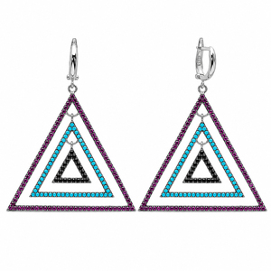 Triangle Design Rubis Turquoise Noir CZ Pierre Turc En Gros Fabriqué À La Main 925 En Argent Sterling Boucles D'oreilles Fine Jewelry - Product Image 2