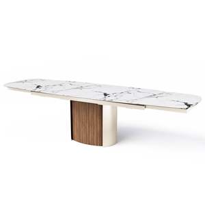 Yoroi Modern Minimalist Extendable Oval Dining <b>Table</b> <b>Matt</b> Pearl Beige with Sintered Stone Top Assembled Marble Design - Product Image 3