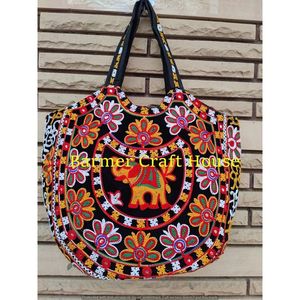 Sac fourre-tout Rajasthani de haute qualité, brodé, à pompons, avec fermeture éclair, doublure en coton/polyester, fait main, motif dessin animé, capacité 5 kg - Product Image 5