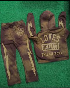 Streetwear personnalisé délavé à l'acide ensemble de sweat-shirt à capuche zippé vintage pantalon de survêtement logo brodé serviette respirante pour l'hiver - Product Image 4