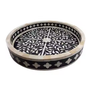 Plateaux de service modernes faits à la main de qualité supérieure, incrustés d'os, à motifs floraux noirs, durables, pour hôtels, restaurants, articles de cuisine, artisanat décoratif - Product Image 1