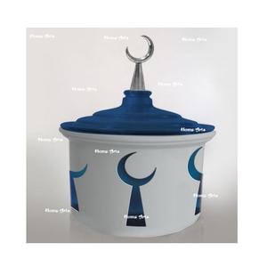 จานหม้อปรุงอาหารโลหะสีขาวและสีฟ้า - Product Image 1