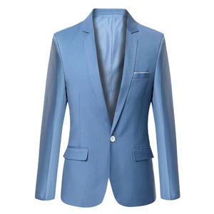 Bebé azul color sólido Top edredón forro hombres vestido Casual chaqueta profesional abrigo de un solo pecho tamaño personalizado Slim Fit hombres Blazer - Product Image 1