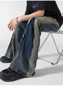 กางเกงเอี๊ยมผู้ชายสไตล์วินเทจ Y2K ทรงหลวม แต่งซิป ผ้าหนา เป็นมิตรกับสิ่งแวดล้อม ดีไซน์ต่อผ้าแบบสตรีทแฟชั่น ทรงตรง - Product Image 6