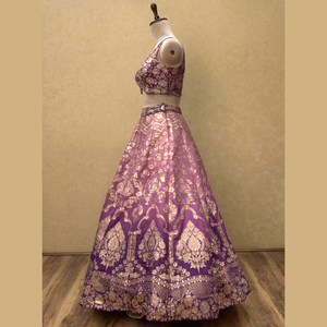 Royal Light Dark <b>Wine</b> Tone Banarasi Lehenga Crafted with Intricate Weaving Hand-Beaded Zari & Tassel Detailing at Bulk Prices - Product Image 5
