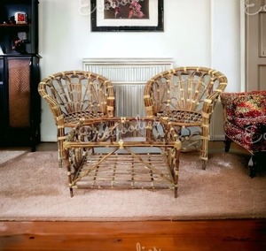 Ensemble moderne de 3 chaises en rotin à dossier haut Offre Spéciale meubles de patio en bambou pour jardin et balcon - Product Image 4