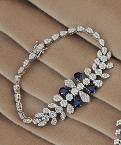 Ensemble de bijoux de mariée en argent sterling 925 avec zircon cubique et saphir bleu synthétique Colliers fins - Product Image 2