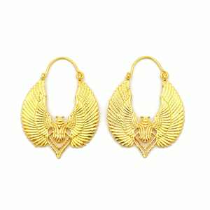 Wholesale Egyptian <b>Inspired</b> Designs Sacred Wings Scarab Large Hoops Earrings Gypsy Tribal Women Gold Color Earrings Party Gift - Product Image 1