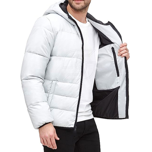 Veste matelassée en toile à capuche d'hiver pour hommes manteau matelassé à isolation thermique léger coupe-vent solide poche avant voyage en plein air - Product Image 2