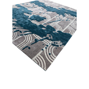 Alfombra de Lana y Viscosa Azul Adrift, Tejida a Mano, Estilo Clásico Tra-15045 (Cs-01), Rectangular, Abstracta, 10 mm, para Sala de Estar o Pasillo - Product Image 2