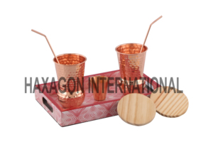 Gobelet en cuivre et verre personnalisé, avec paille au Design marteau, prix d'usine - Product Image 2