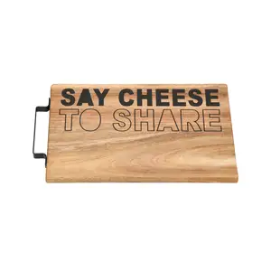 Wide Rectangular Wooden Serving Board With Black Metal Handle Chopping Pizza Cutting charcuterie Multipurpose Board In Acacia