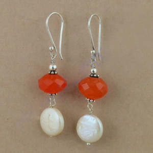 Women's 925 <b>Silver</b> Dangle <b>Earrings</b> Orange Gemstone Drop <b>Stud</b> Design Geometric Pattern Featuring Pearl Diamond Opal for Wedding - Product Image 1