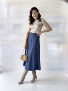 Jupe midi trapèze en cuir pour femme, taille haute, décontractée, avec fermeture éclair et boutons, printemps automne, OEM ODM - Product Image 6