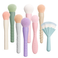 Pinceau de maquillage pour fond de teint à marque privée, manche en silicone, poils synthétiques doux, facile à nettoyer, outil cosmétique