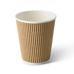 250 Ml 10Oz Ø 80 mm Eco-Friendly Brown Inner White Medium <b>Takeaway</b> <b>Coffee</b> Paper Mugs Ripple <b>Cups</b> - 500 pcs/carton - Product Image 2