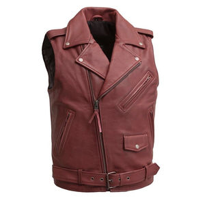 Gilet en cuir véritable pour femme, style vintage, longueur classique, vêtement d'extérieur respirant, imperméable, matière douce tricotée, bouton unique - Product Image 1